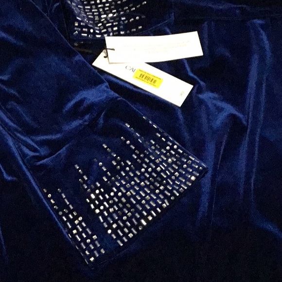 CALVIN KLEIN Bling Bell Sleeve Blue Velvet Velour Holiday Party Dress Sz M  NWT - Picture 4 of 15